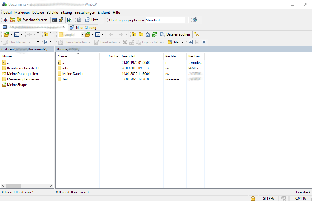 Arbeiten mit SFTP Business Filemanager