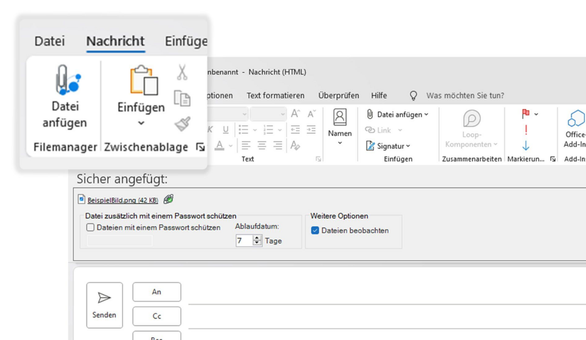 Business Filemanager: Mit dem Outlook AddIn Dateien einfach und sicher anhängen und versenden