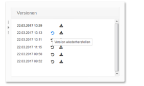 Versionierung von Dokumenten. Wiederherstellen und Herunterladen .