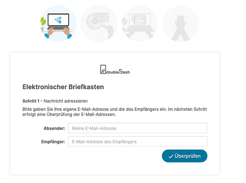 doubleSlash Business Filemanager: Elektronischer Briefkasten Schritt 1 - E-Mailadresse eingeben