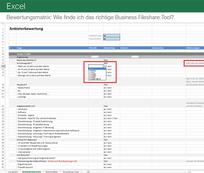 Bewertungsmatrix Kollaboration u Fileshare Anbieter