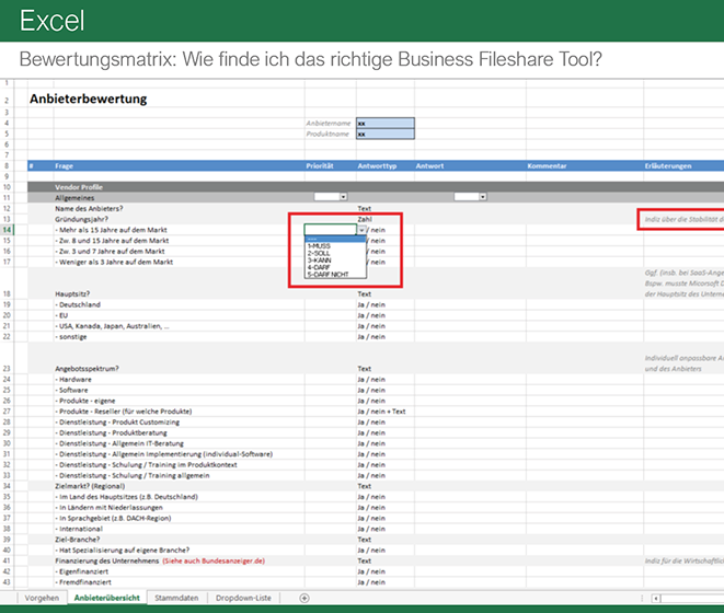 Bewertungsmatrix Kollaboration u Fileshare Anbieter