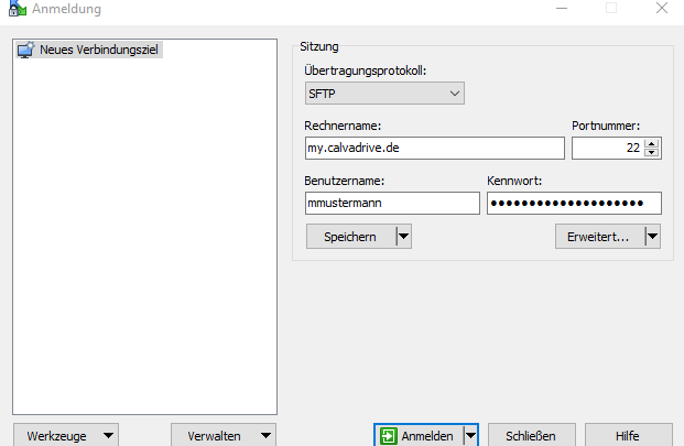 Anmeldung Business Filemanager SFTP