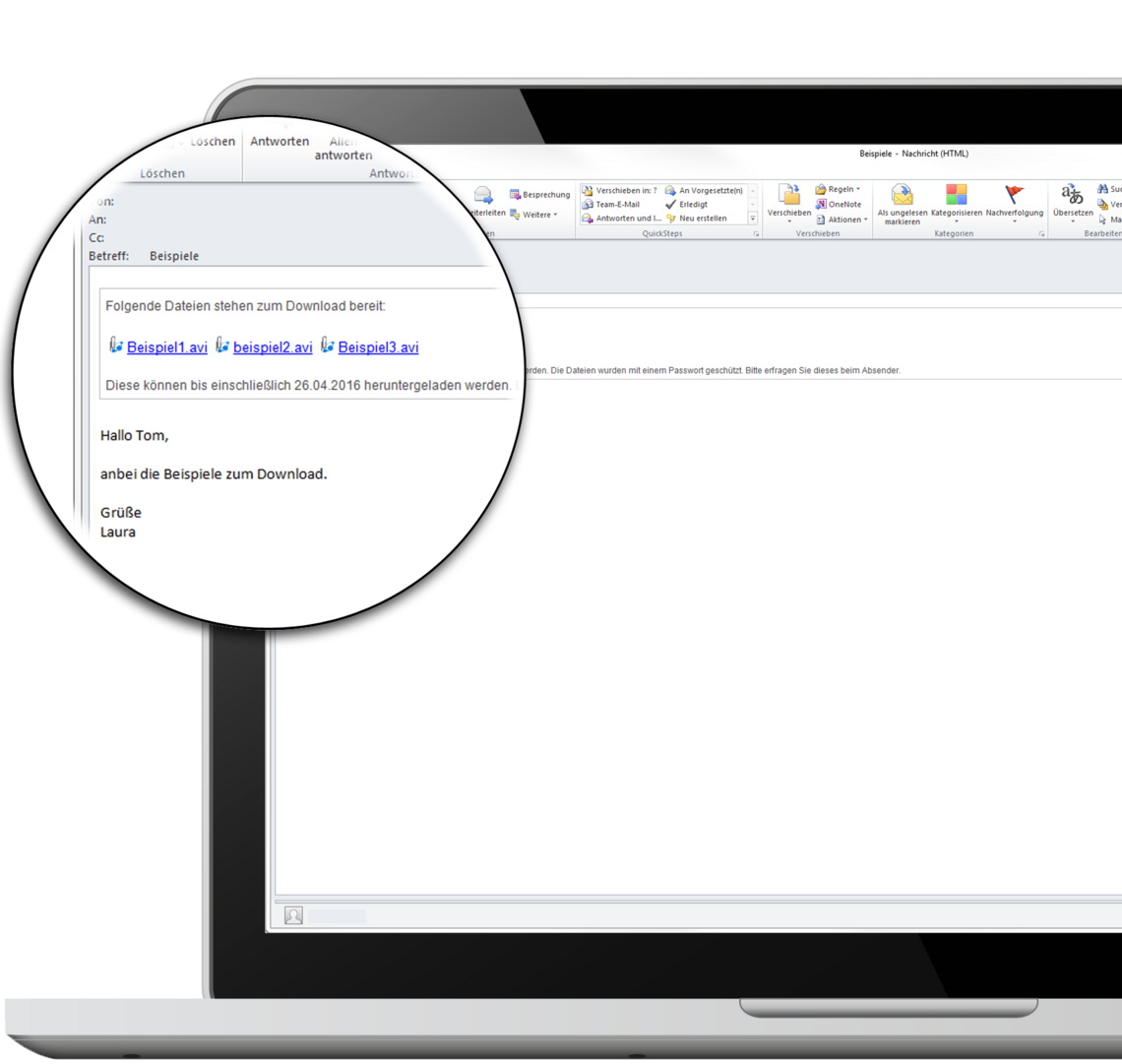 E-Mail Datei sicher versenden Grosse Daten aus Outlook versenden