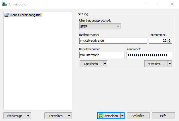 Anmeldung Business Filemanager SFTP