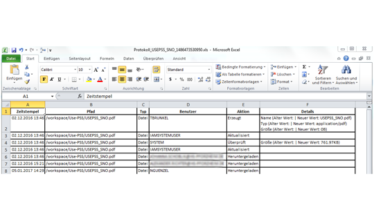 History Exporter Plugin des doubleSlash Business Filemanagers. Protokolldaten einfach in Excel überführen.