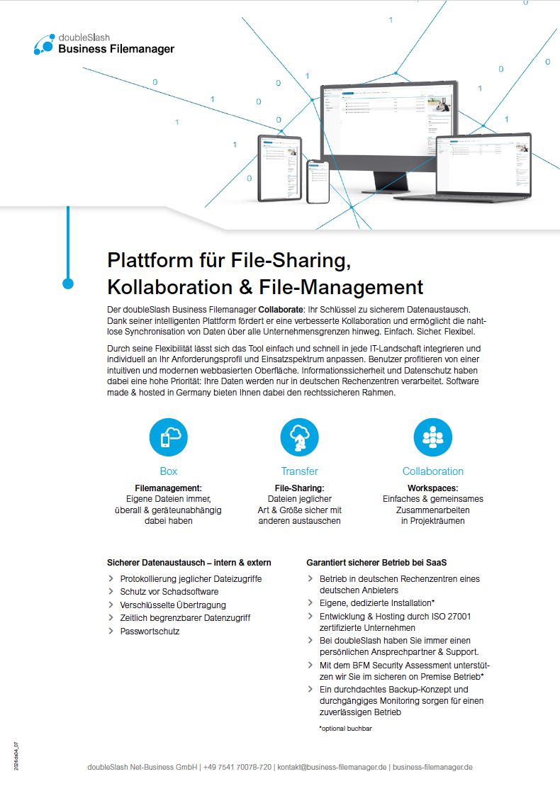 Produktdatenblatt zum doubleSlash Business Filemanager Collaborate