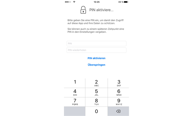 doubleSlash Business Filemanager: Benutzeroberfläche iOS - PIN eingeben
