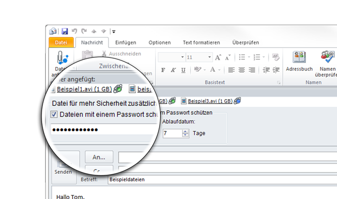 doubleSlash Business Filemanager: Mit dem Outlook AddIn Dateien mit Passwort vor dem versenden schützen