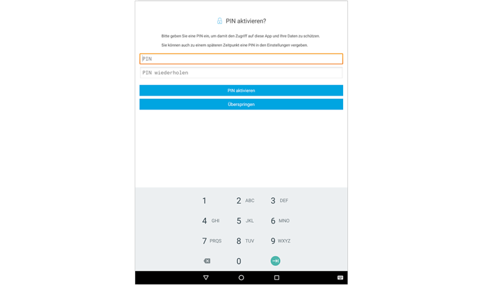 doubleSlash Business Filemanager: Benutzeroberfläche Android - PIN eingeben