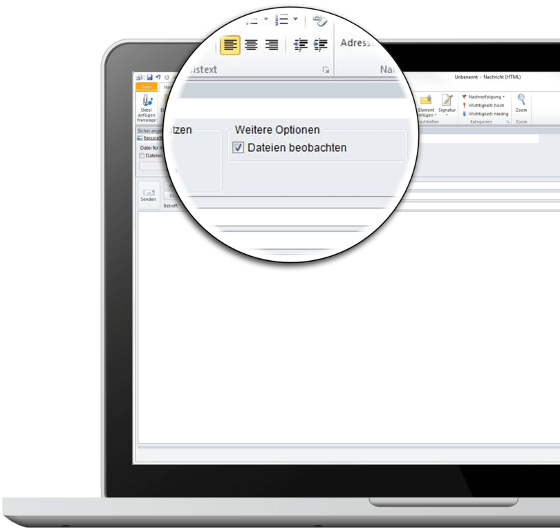 Einfach große Dateien aus Outlook sicher versenden und Transfer beobachten