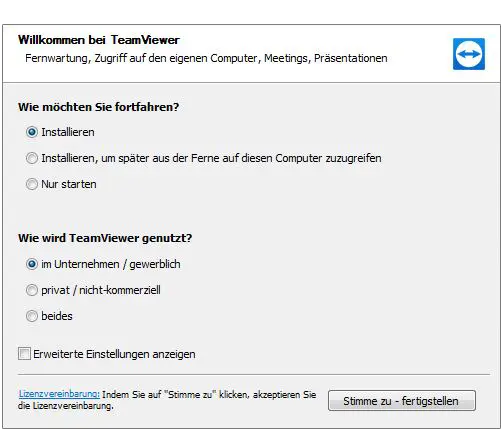 Screenshot Teamviewer Fernzugriff Installation
