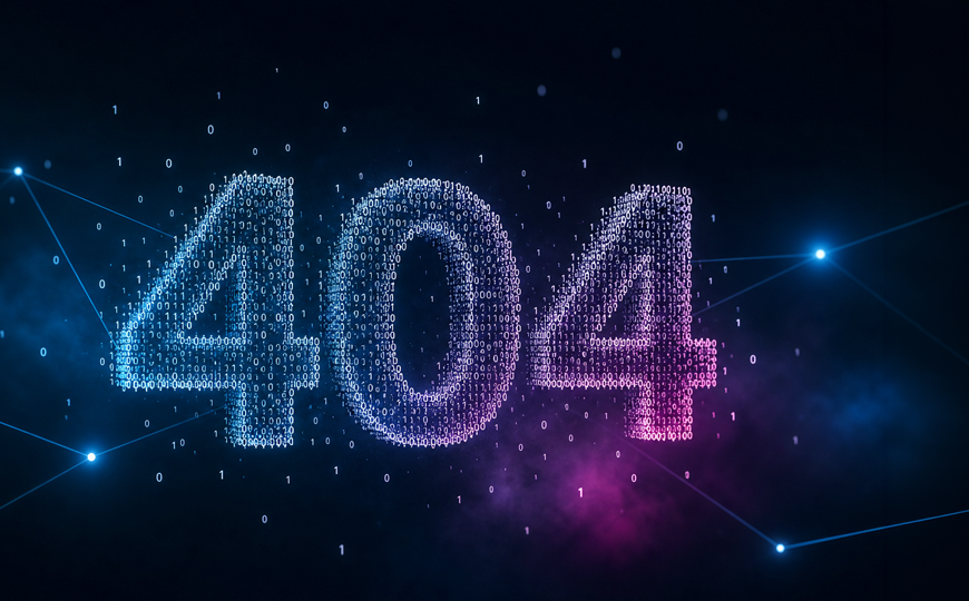 404 Zahl aus Binärcode im Universum mit Vernetzungslinien